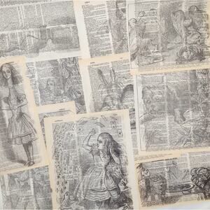 Alice in Wonderland Dictionary Prints 2, Black and White Alice Prints